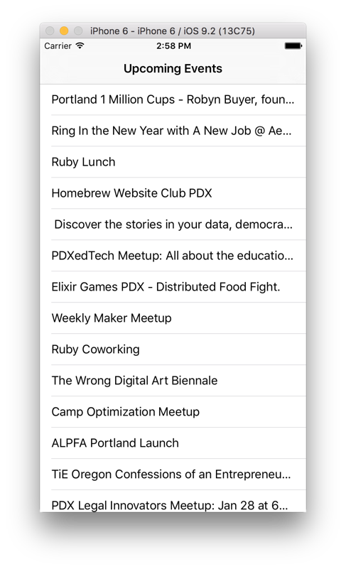 List Events Screen